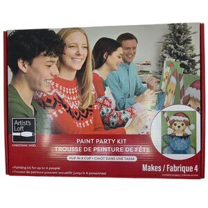 Artist's Loft Paint Party Kit "Pup in a Cup" for 4 People Christmas Themed NEW